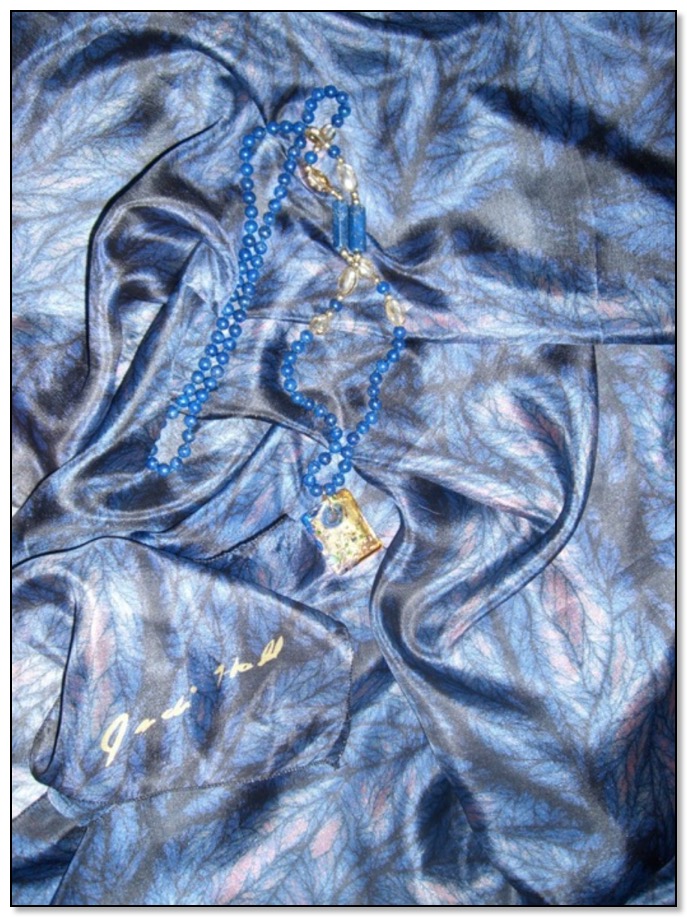 Midnight Leaves blue scarf by Gingezel.